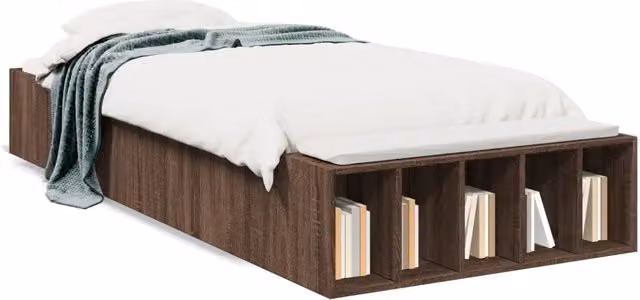 Letto singolo moderno in legno multistrato color rovere marrone con scomparti laterali L/P/H: 200 x 100 x 30 cm – 1