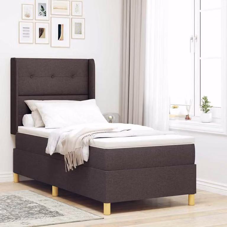 Maison Exclusive - Letto boxspring con testiera marrone scuro 100 x 200 cm in tessuto