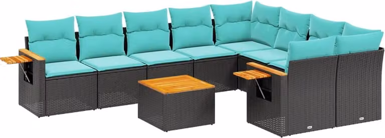 Set Divani da Giardino 10 pz con Cuscini Nero in Polyrattan