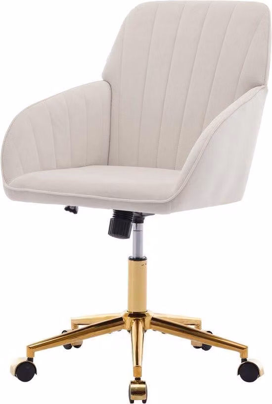 Sedia da ufficio ergonomica – Con schienale regolabile in altezza – Base girevole a 360° con cinque rotelle – Seduta imbottita – Ideale per uffici, camere da letto e studi – Colore: bianco