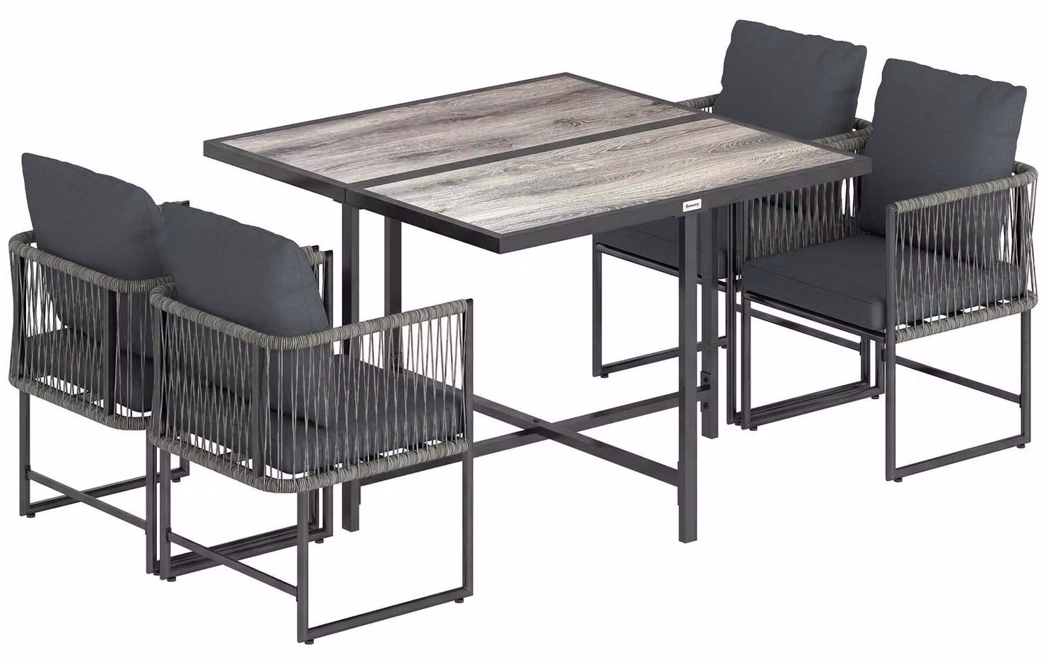 Set da giardino in rattan sintetico composto da 5 pezzi: un tavolo e 4 sedie. Colore: grigio. Dimensioni: 108x108x72,5 cm