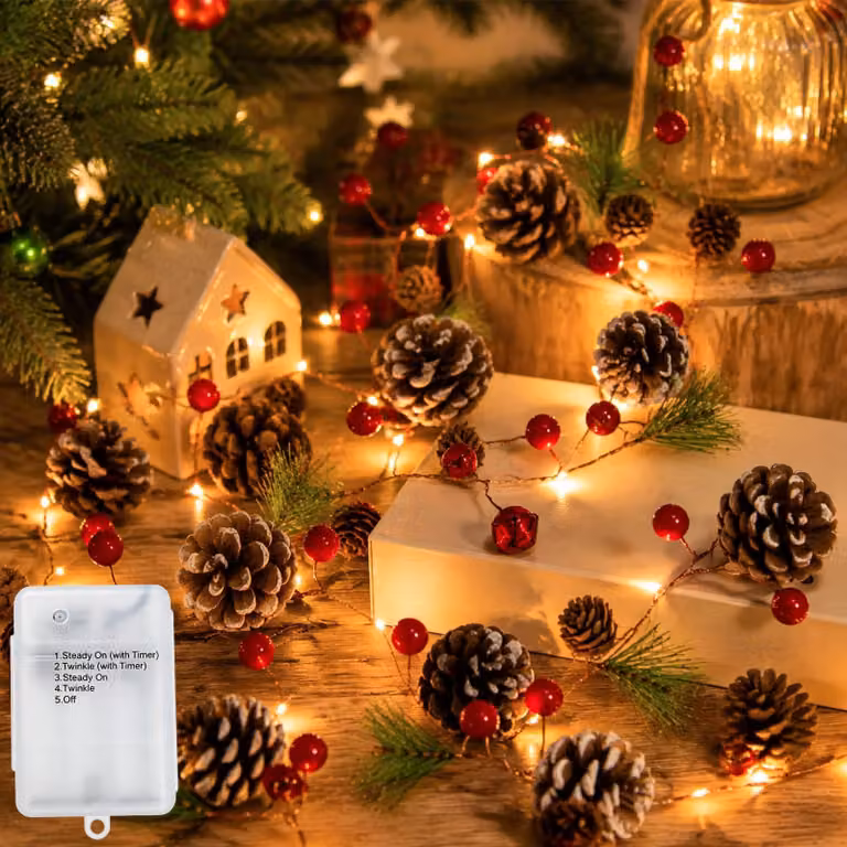Ghirlanda natalizia di 2 metri con 20 luci LED, alimentata a batteria, con timer