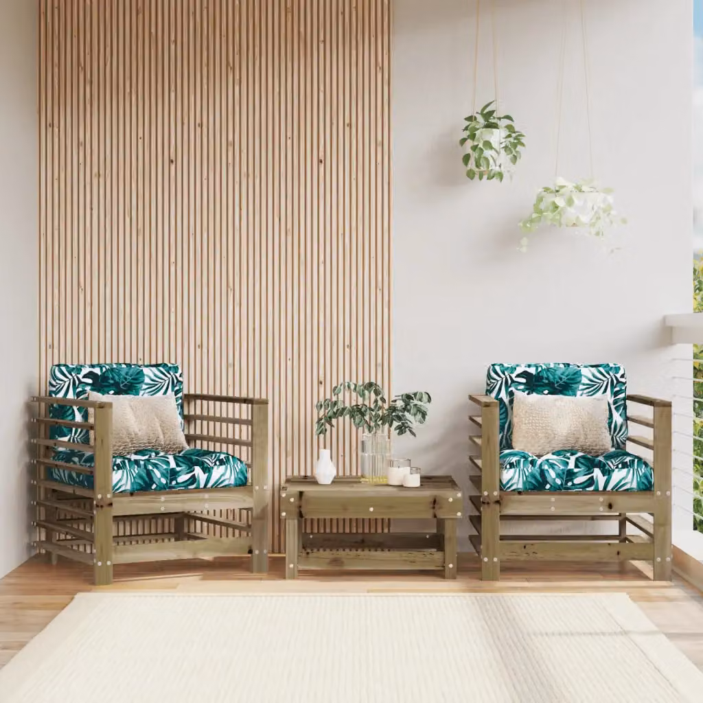 Set di 2 sedie da giardino vidaXL in legno di pino impregnato con cuscini inclusi, colore marrone o verde