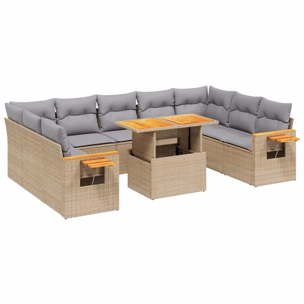 Set di divani da giardino VIDAXL in polyrattan con cuscini beige, composizione a L da 11 pezzi – 2