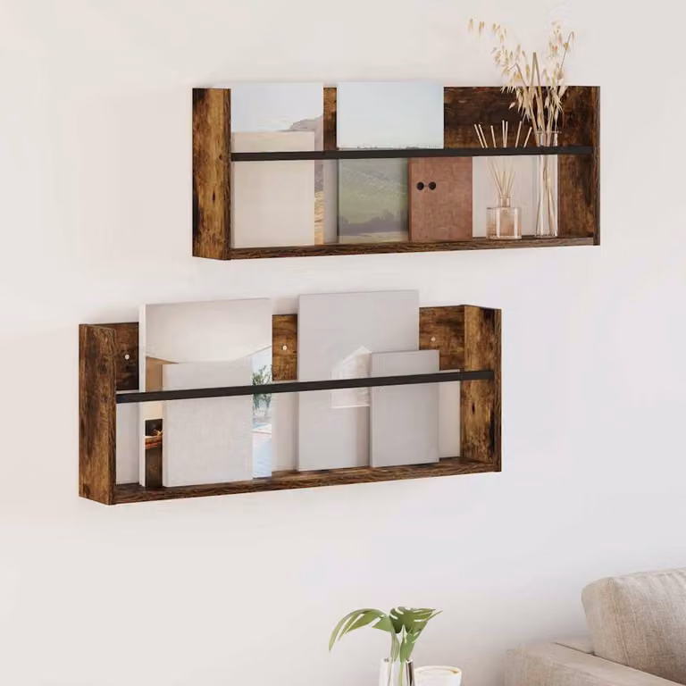 Set di 2 Scaffali per riviste da parete vidaXL in legno Rovere fumé L: 80 cm, P: 12 cm, H: 30 cm