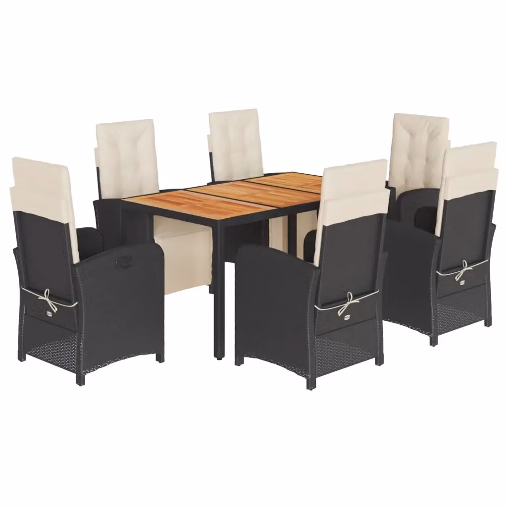 Set da Pranzo da Giardino vidaXL in Polyrattan Nero con Cuscini e Tavolo in Legno di Acacia per 7 Persone – 2