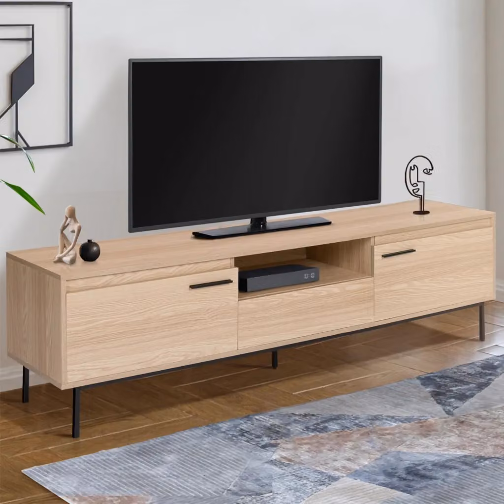 IDMarket Porta TV SEATTLE con design industriale in legno e metallo, L: 180 cm, P: 39 cm, H: 47,5 cm, colori marrone, nero e beige – 2