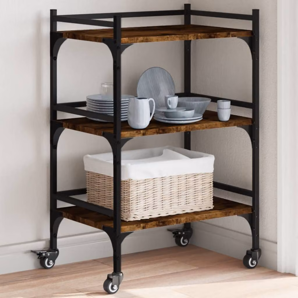 Carrello da cucina vidaXL in stile industriale, Rovere Fumo e metallo, L 50 cm x P 35 cm x H 75,5 cm