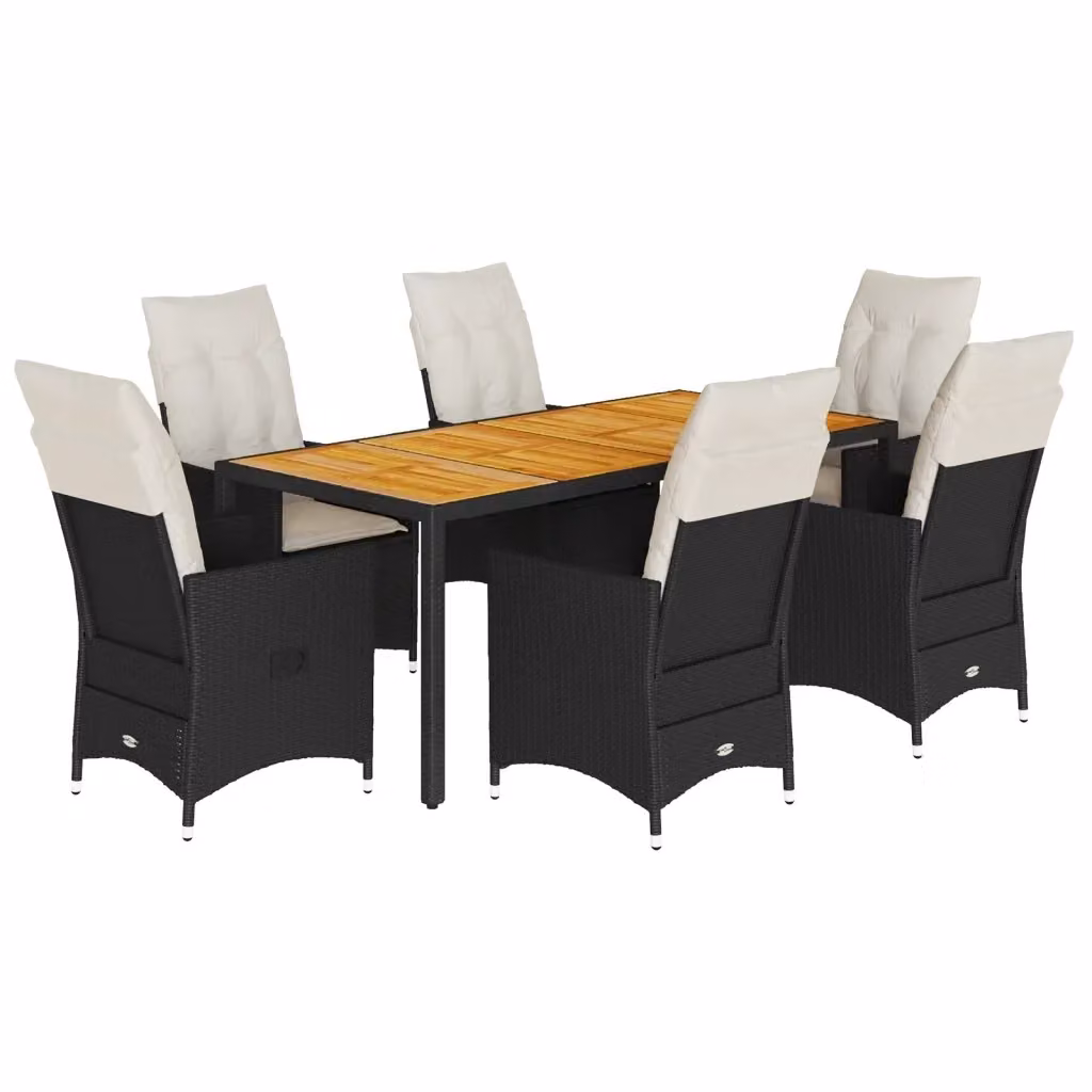 Set da Pranzo da Giardino vidaXL 7 pz in Legno di Acacia e Polyrattan Nero con Cuscini Beige – 2