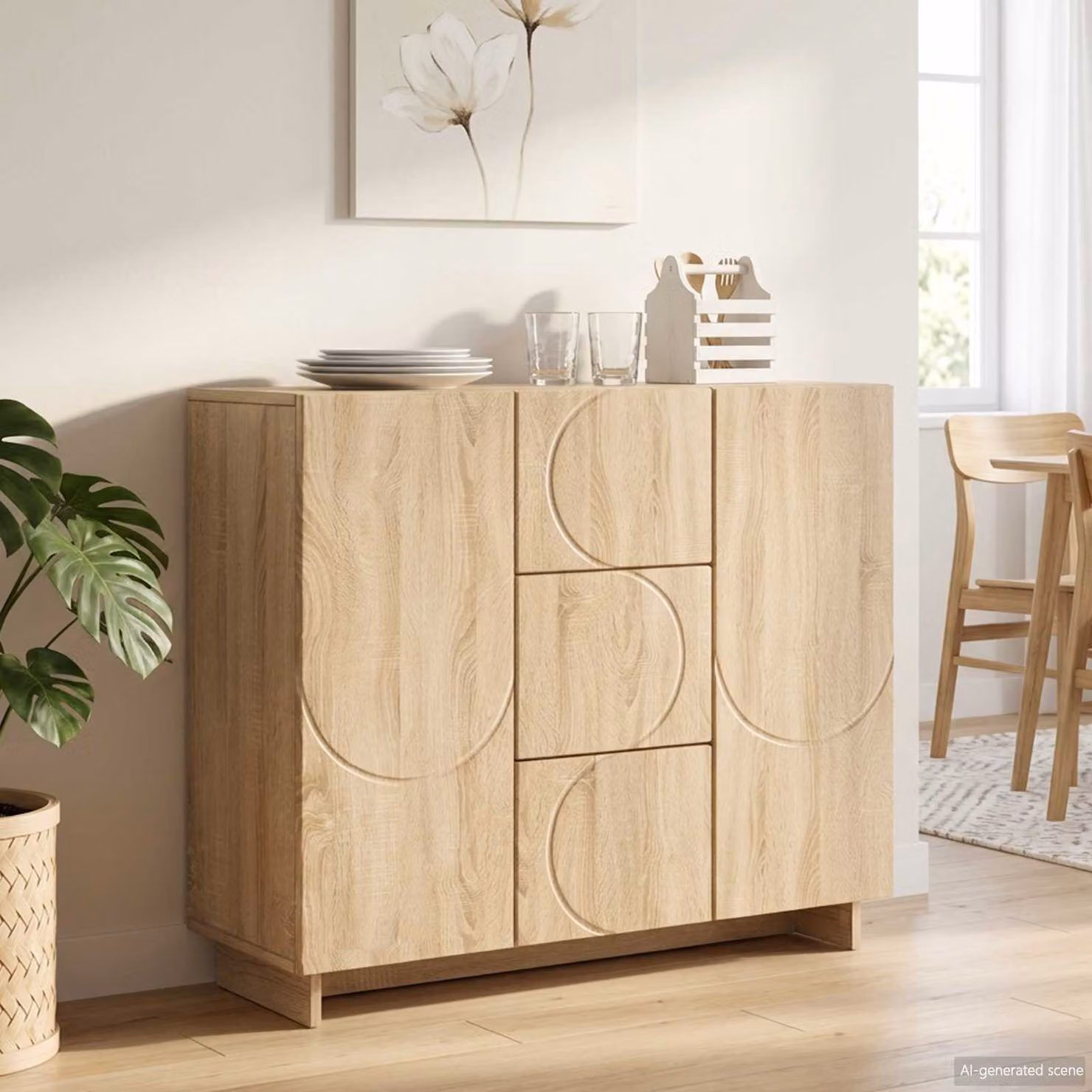 Credenza moderna vidaXL in legno ingegnerizzato color rovere sonoma, L: 85,5 cm, P: 31 cm, H: 75 cm