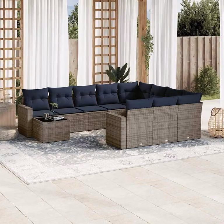 Maison Exclusive - Set da giardino 11 pezzi con cuscini, grigio, polyrattan