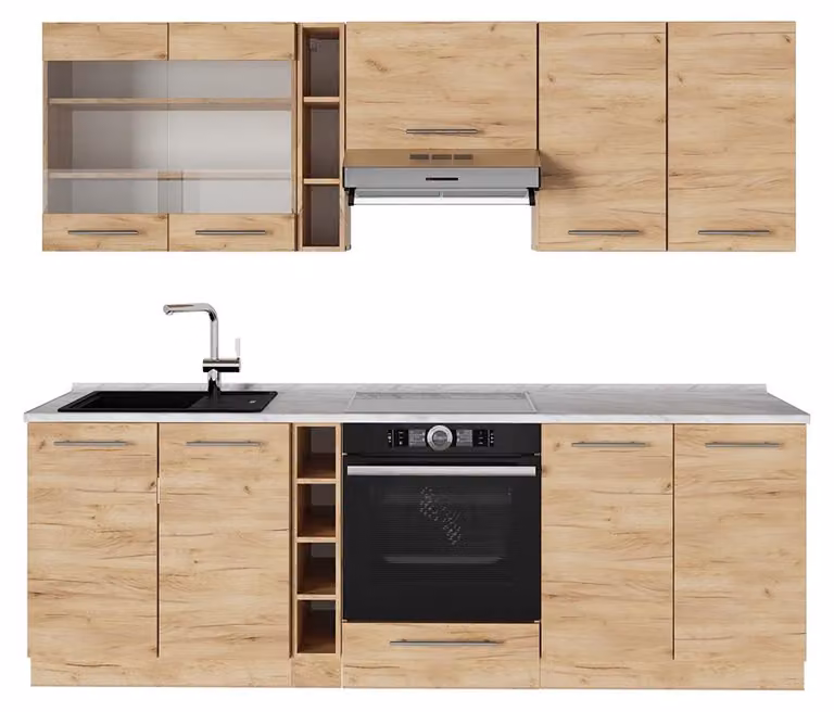 Cucina componibile Vicco Fame-Line Rovere dorato 235 cm , PL Marmo, Model 57548