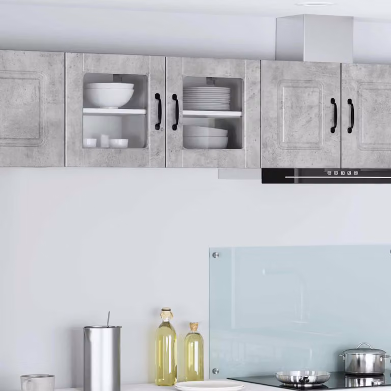 Set di 2 mobili da parete PORTO vidaXL in MDF e vetro, Grigio cemento, L/P/H: 40 x 16,37 x 31 cm
