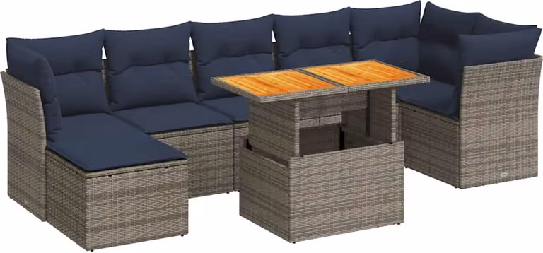 Set Divano da Giardino 8 pz con Cuscini Grigio in Polyrattan