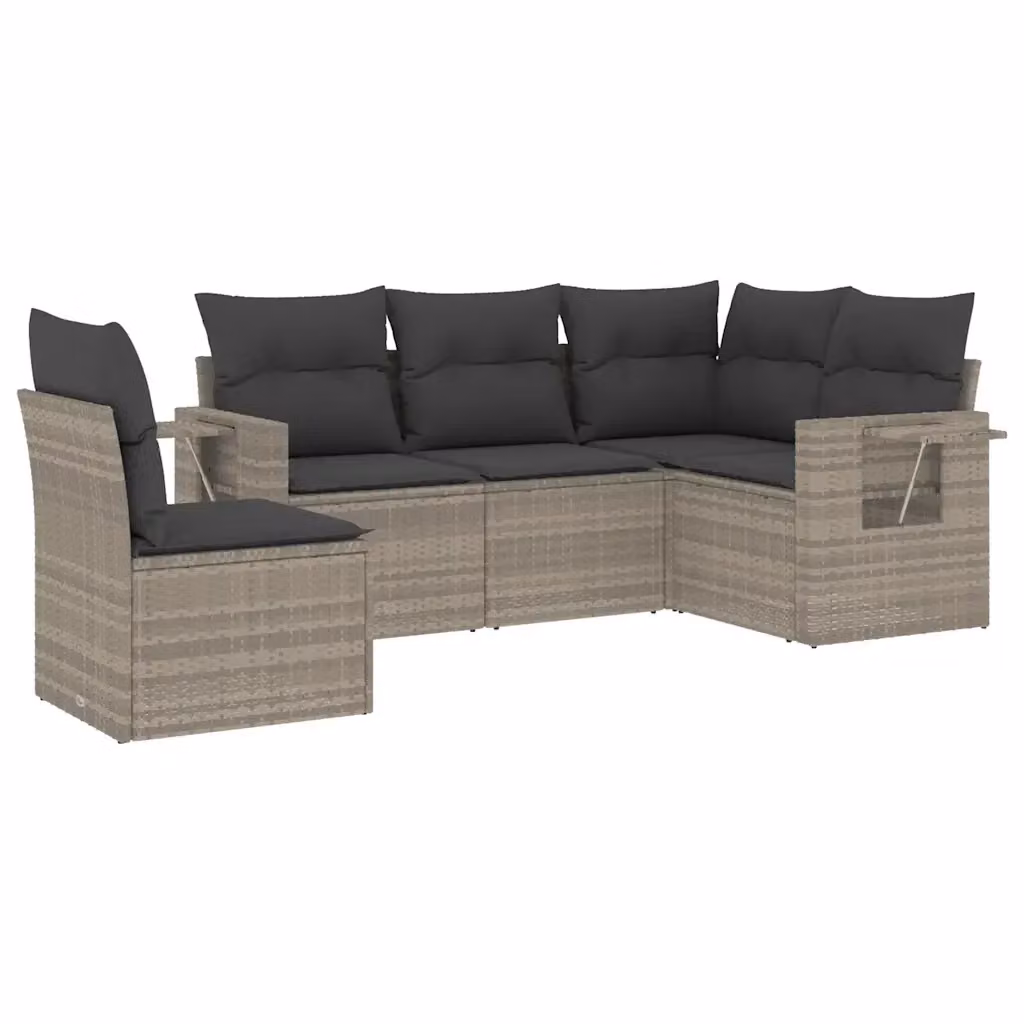 vidaXL Set Divano da Giardino a L 5pz con Cuscini Grigio con Tavolino e Struttura in Metallo e Polyrattan – 2