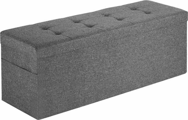 Panca contenitore pieghevole, panca da letto con borse laterali, baule contenitore imbottito pieghevole con portata massima di 300 kg, panca contenitore in lino con ampio spazio per soggiorno, camera da letto, ingresso, grigio