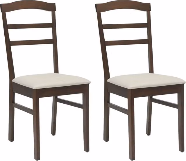 Set di 2 sedie da pranzo in legno di gomma con rivestimento in tessuto marrone per cucina e soggiorno – 1