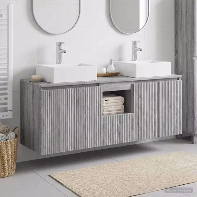 Set di Armadi da Bagno 3 pz Sonoma grigio 129 x 41 x 79.5 cm