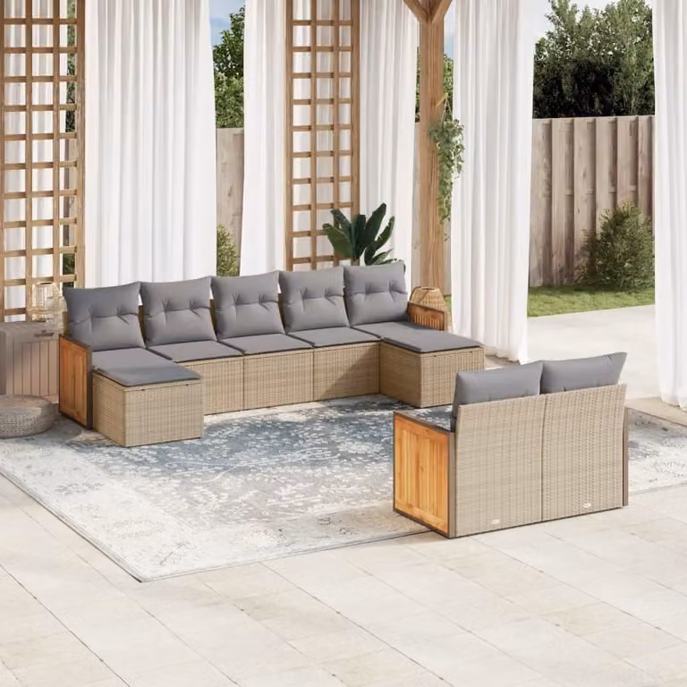 Maison Exclusive - Set Divano da Giardino 9 pz con Cuscini Beige in Polyrattan