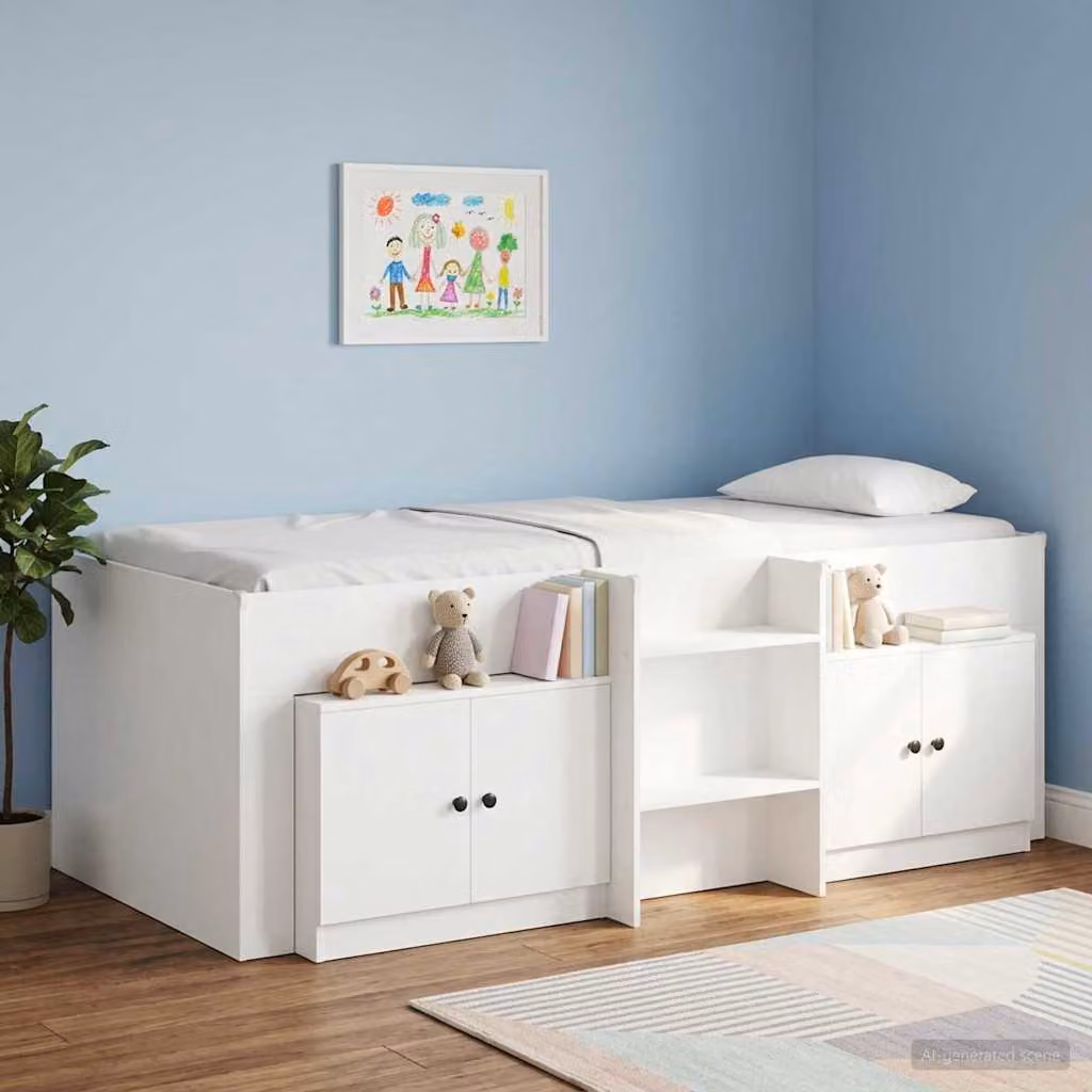 Set di 2 armadi da stoccaggio vidaXL per letto a soppalco con ante a battente in MDF, Bianco, L/P/H: 48,0 x 35,0 x 66,0 cm