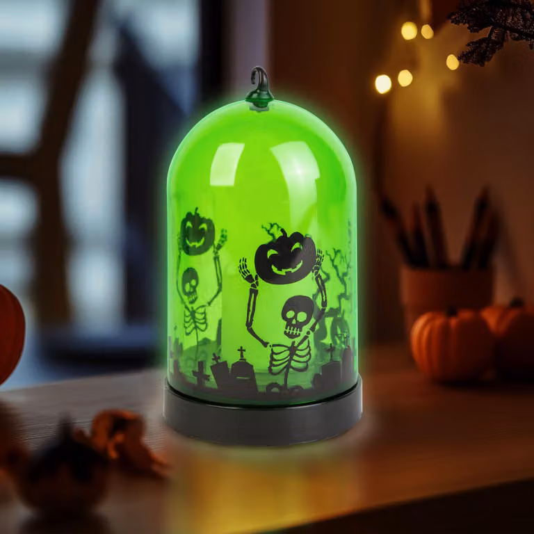 Decorazione LED a tema Halloween - verde - alimentazione: 3 batterie AAA - dimensioni: 8 x 12,5 cm