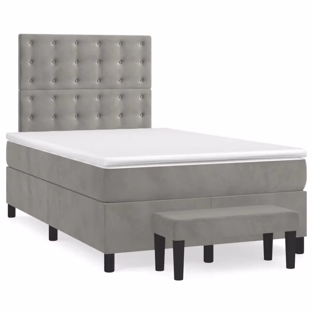 Letto Ibrido con Giroletto a Molle e Materasso vidaXL in Velluto Grigio Chiaro L/P/H: 120 x 200 x 5 cm – 2