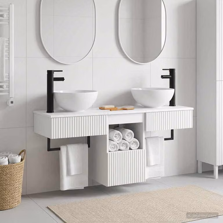Set di mobili per il bagno moderno vidaXL in 3 pezzi Bianco Lucido L/P/H: 120 x 40 x 56 cm