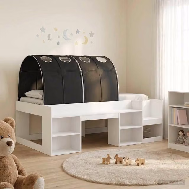 Letto con Tunnel 3 pz Bianco e Nero Legno ingegnerizzato 3423586