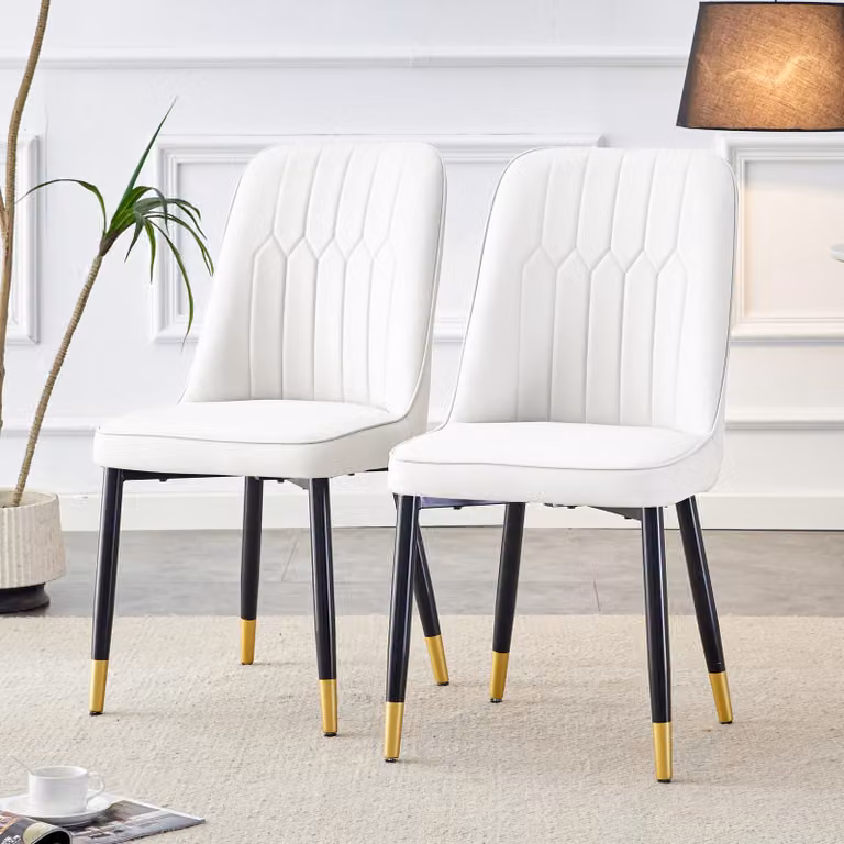 Set di 2 sedie da sala da pranzo STILVORA in Pelle fintaPoliuretanocon schienale ergonomico, sedia da cucina con gambe in metallo e struttura robusta, sedia imbottita con piedini antiscivolo e ampia seduta, bianco