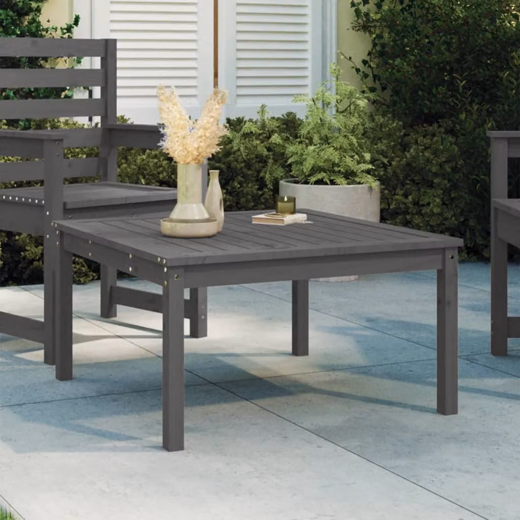 vidaXL Tavolo da giardino quadrato in legno di pino massello grigio L/P/H: 82,5 x 82,5 x 45 cm