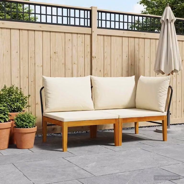 Set da giardino vidaXL a forma di L in legno di acacia con cuscini beige per 2 persone