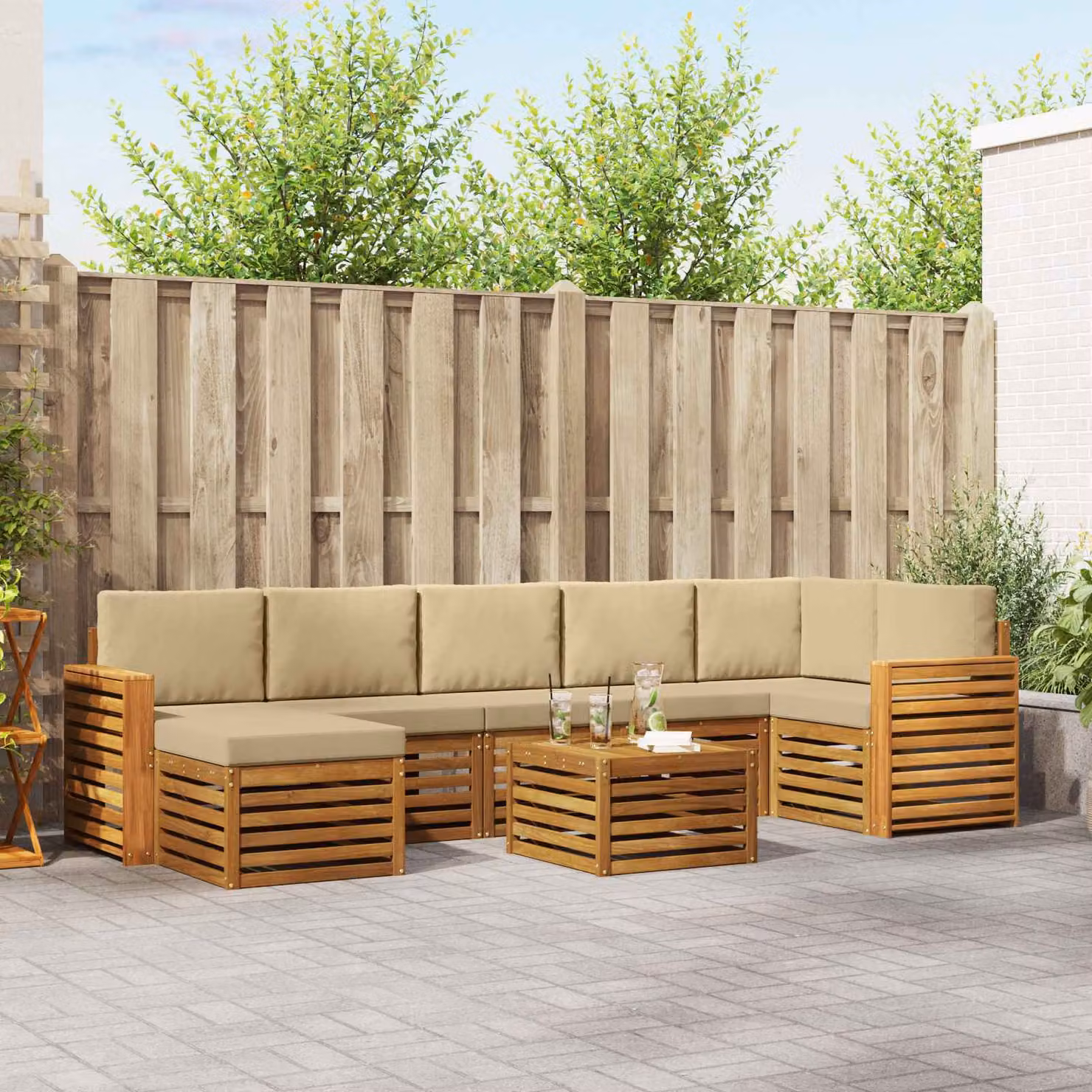 Set di divani da esterno vidaXL 8 pz in legno di acacia con cuscini beige e sabbia per giardino e terrazza