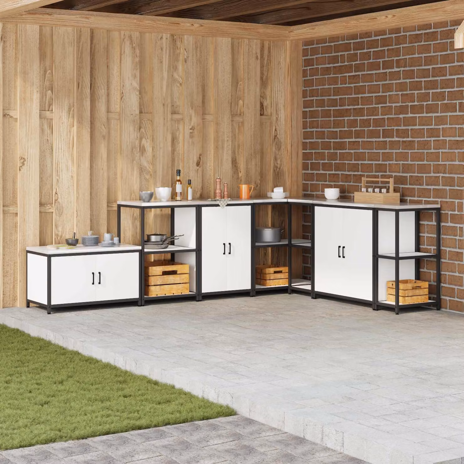 Armadietto da cucina e giardino vidaXL moderno bianco con ante a battente L: 60 cm, P: 50 cm, H: 92 cm