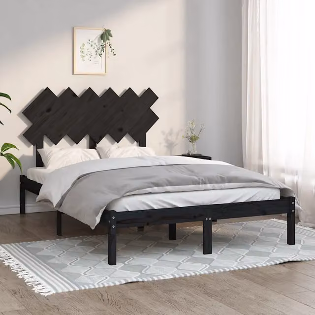 Letto matrimoniale vidaXL in legno massello di pino nero con doghe fisse L: 135 cm, P: 190 cm