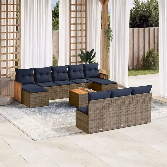 Set Divani da Giardino 11 pz con Cuscini Grigio in Polyrattan 3228077