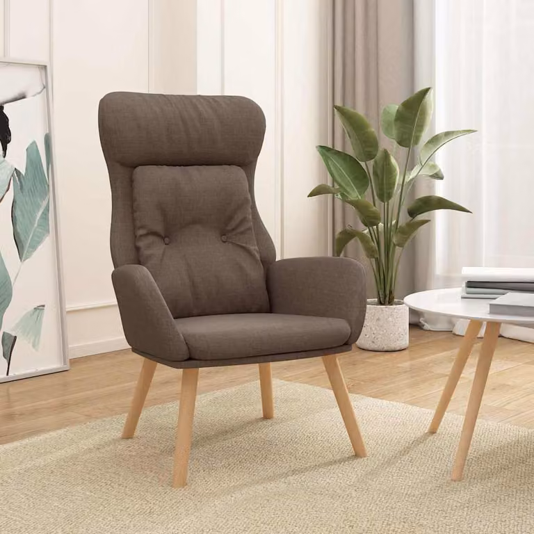 vidaXL Poltrona Rilassante con Braccioli in Tessuto e Struttura in Metallo e Legno di Gomma, Colore Beige/Grigio/Marrone