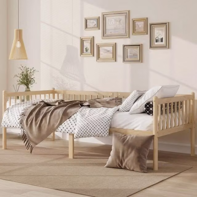 Letto a giorno REDOM in legno di pino naturale con sponde laterali L/P/H: 208.5 x 90 x 72.4 cm