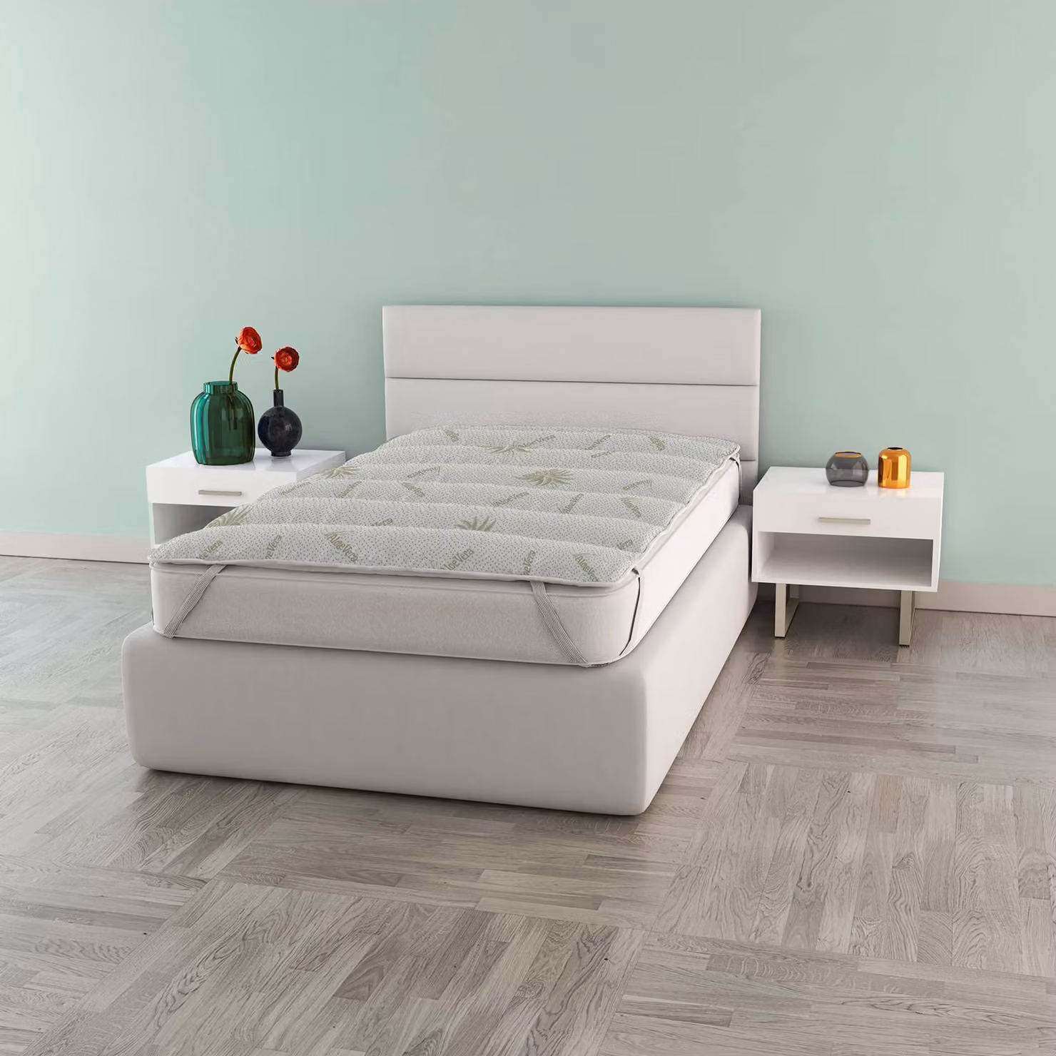 Sottileletta per materasso in Aloe Vera, 85x195 cm, bianca, trapuntata