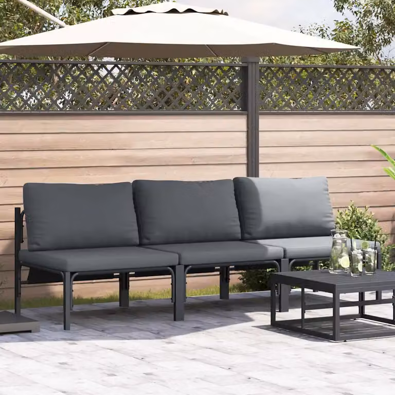 Set di mobili da esterno vidaXL a 3 pezzi in stile moderno color antracite con struttura in acciaio e cuscini inclusi L/P/H: 80 x 80 x 71 cm