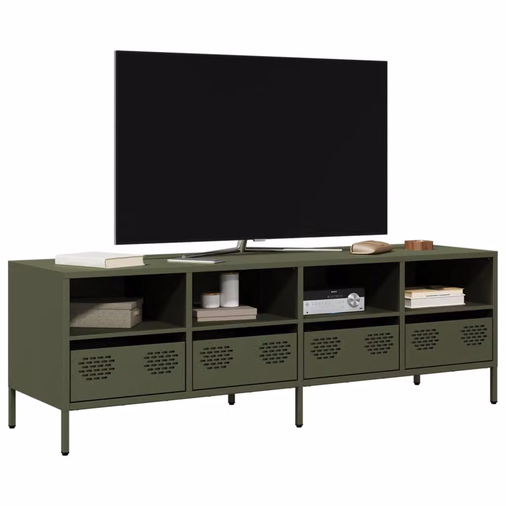 Mobile TV vidaXL in metallo verde, stile industriale, L: 135 cm, P: 39 cm, H: 43,5 cm – 1