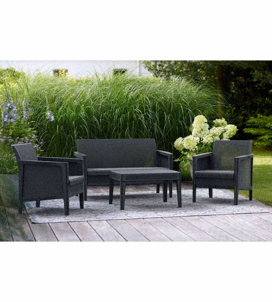 Keter Set Salotto da Giardino Atlas Finitura Juta Grafite con Cuscini