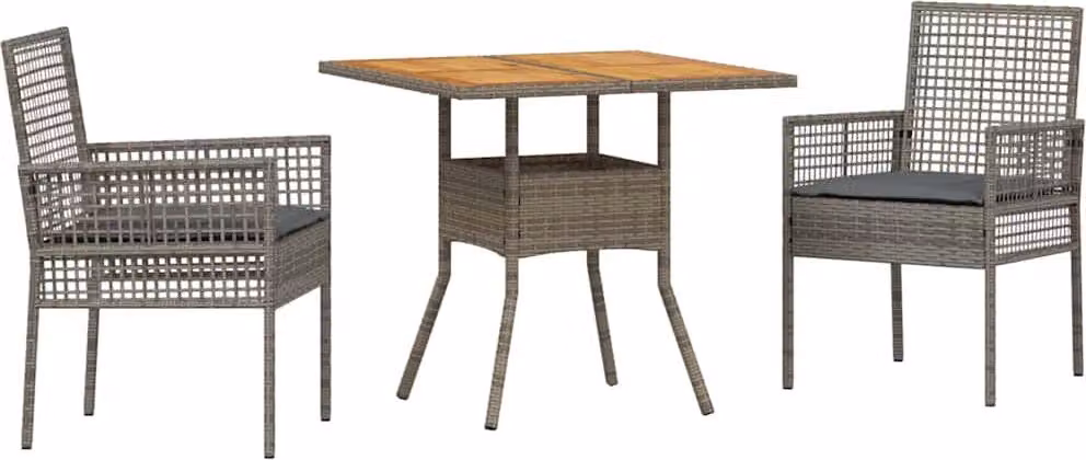 Set da Pranzo per Giardino 3 pcs Grigio polyrattan