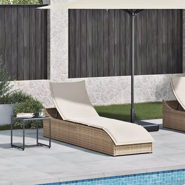 Lettino Prendisole Pieghevole con Cuscino e Portaoggetti Beige 4104224