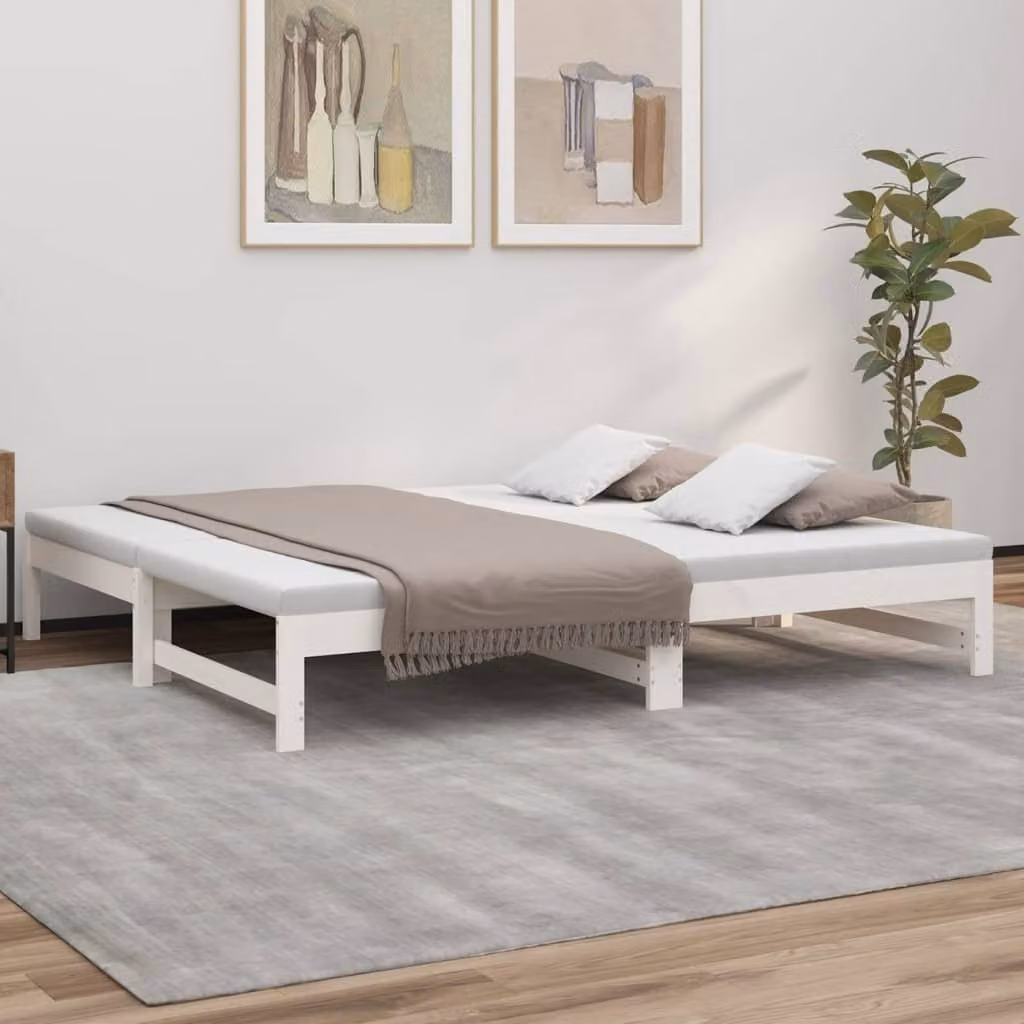 The Living Store Daybed Estensibile Bianco 2x(75x190) cm in legno di pino massiccio