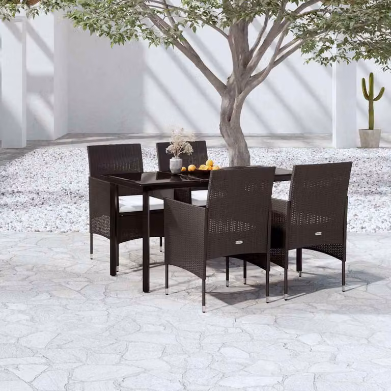 Set da pranzo da giardino vidaXL in polyrattan nero con 5 pezzi e cuscini