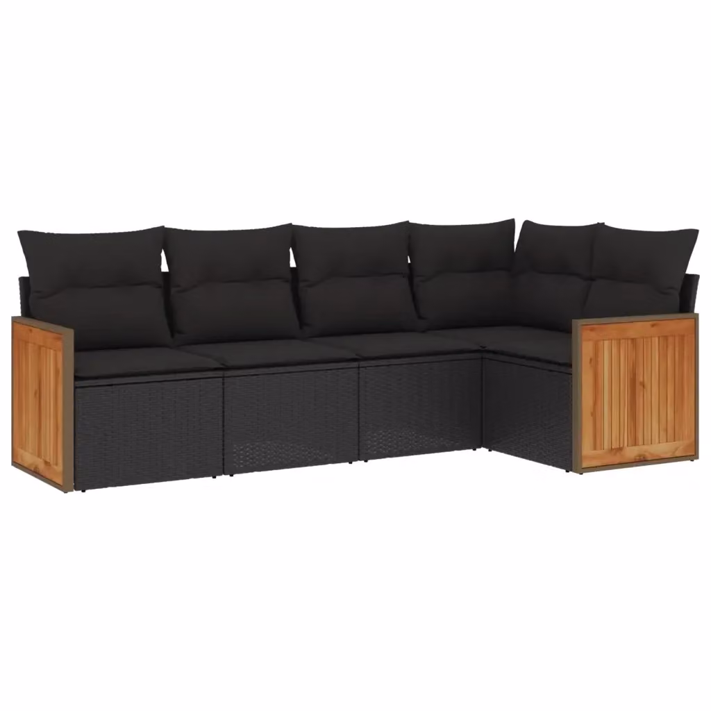 vidaXL Set Divani da Giardino a L 5 pz in Polyrattan Nero con Cuscini Imbottiti e Rivestimenti Rimovibili – 2