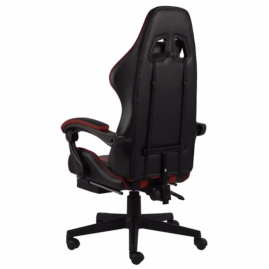 Sedia da Gaming vidaXL con Poggiapiedi, Rivestimento in Similpelle, Colore Nero e Rosso, Seduta Ruotabile a 360 Gradi con Braccioli e Ruote – 2