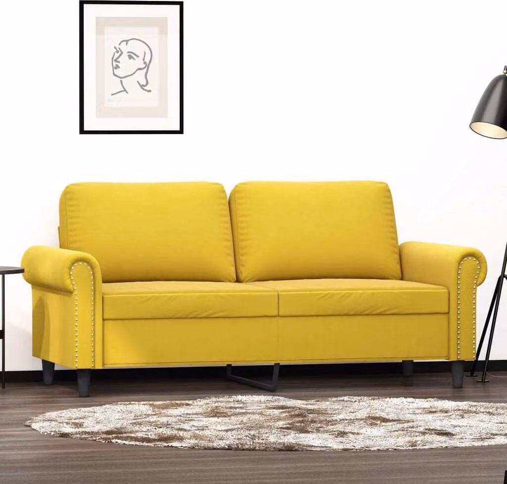 Divano a due posti, colore giallo, in velluto, dimensioni 140 cm