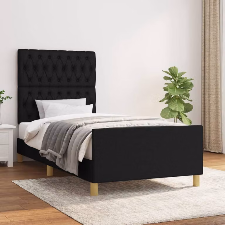 The Living Store Struttura letto con testiera nera 90x190 cm in tessuto