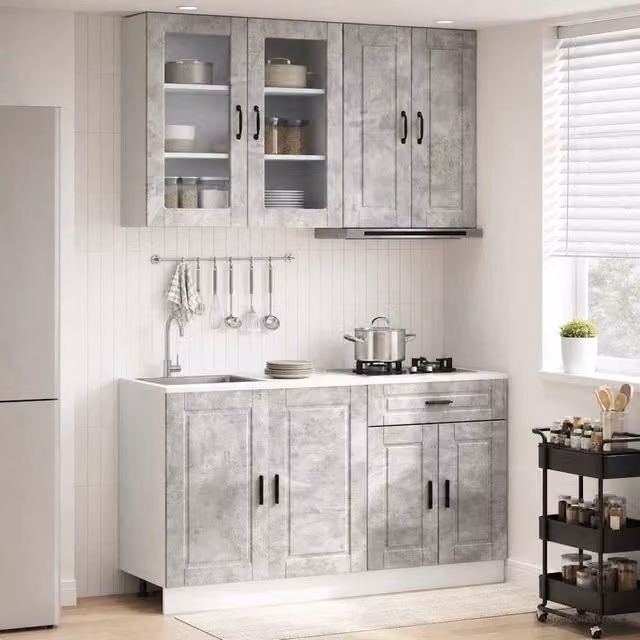 Unità Cucina PORTO 4 pz Grigio Cemento Legno ingegnerizzato 3438338